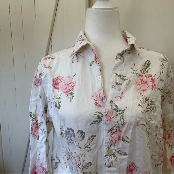 Ralph Lauren button down floral tunic long sleeve medium white and pink shirt - Picture 3 of 5